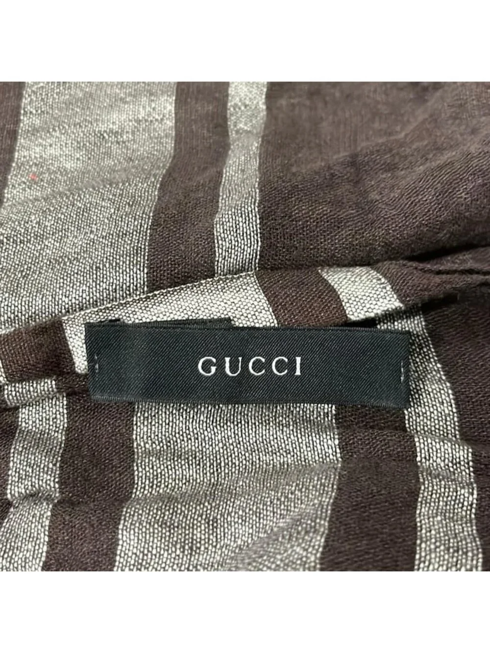 Gucci Shawl Dark Brown Border Cotton Linen Scarf